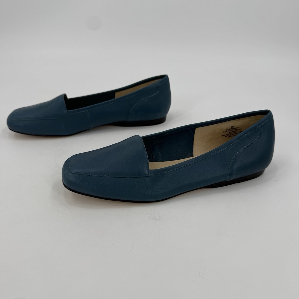 Bandolino Women's 8M Blue Teal Leather Loafers Slip On Flats Square Toe